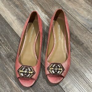 Donald J Pliner Pink Metallic Sonet Demi Wedge Peep Toe Flats Size 8N